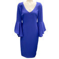 Load image into Gallery viewer, Badgley Mischka Blue Ruffled V-Neck Crepe Midi Dress
