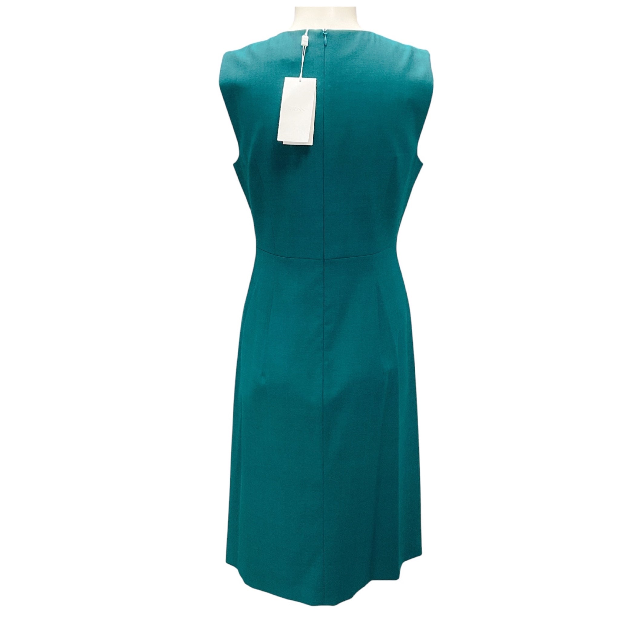 Hugo Boss Teal Dayami Wool Sleeveless Pencil Midi Dress