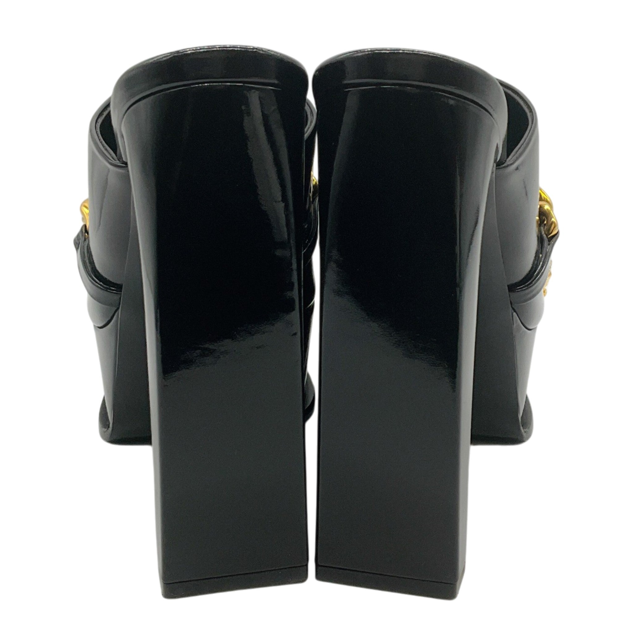 Versace Black Patent Leather Medusa Chain Platform Mules
