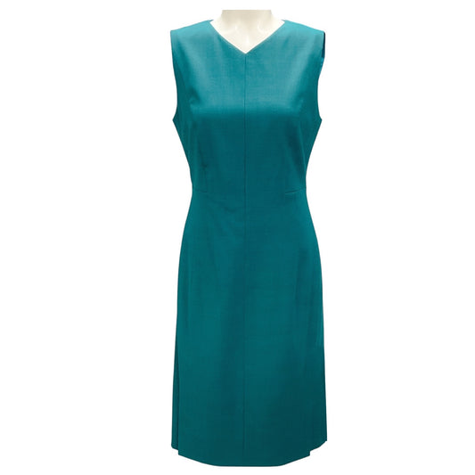 Hugo Boss Teal Dayami Wool Sleeveless Pencil Midi Dress