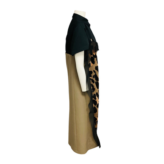 Sacai Tan / Black Multi Mixed Media Leopard Print Midi Dress
