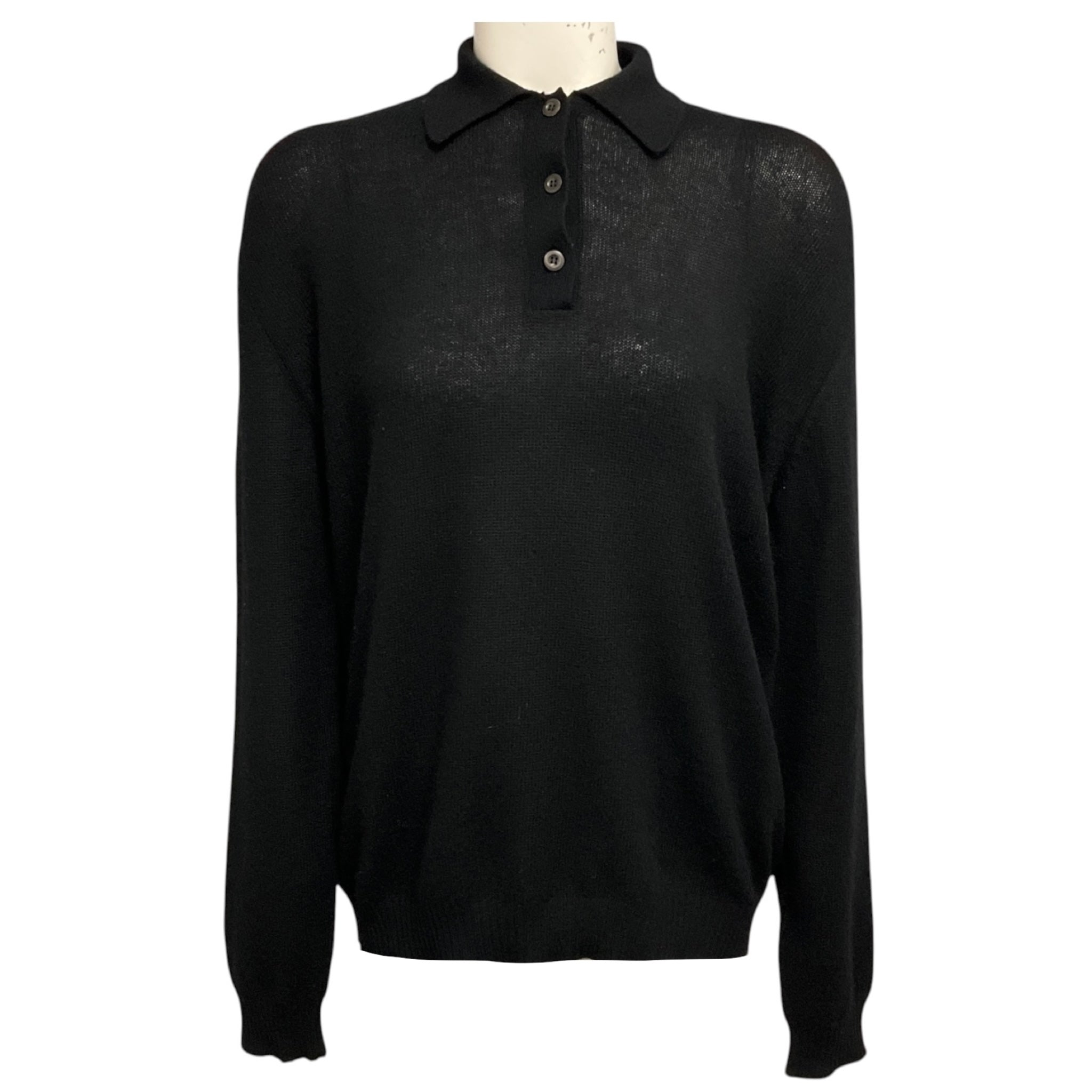 Prada Black Long Sleeved Cashmere Knit Polo Sweater