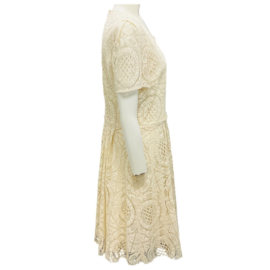 Burberry Parchment Ivory Short Sleeved Crochet Knit Lace Dress
