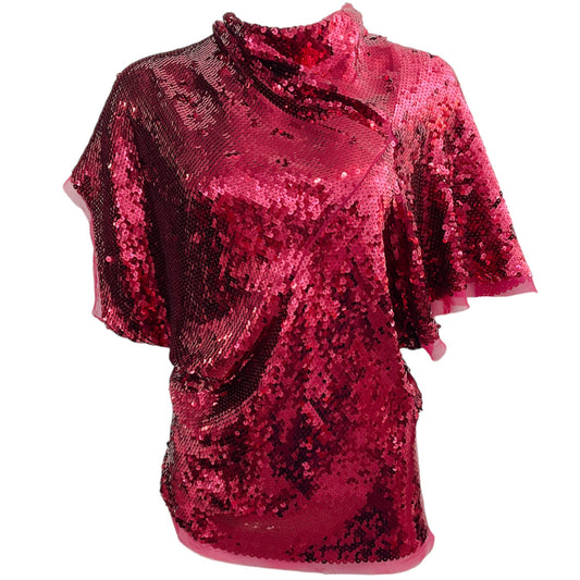 Rick Owens Red Sequin Embellished Asymmetric Top