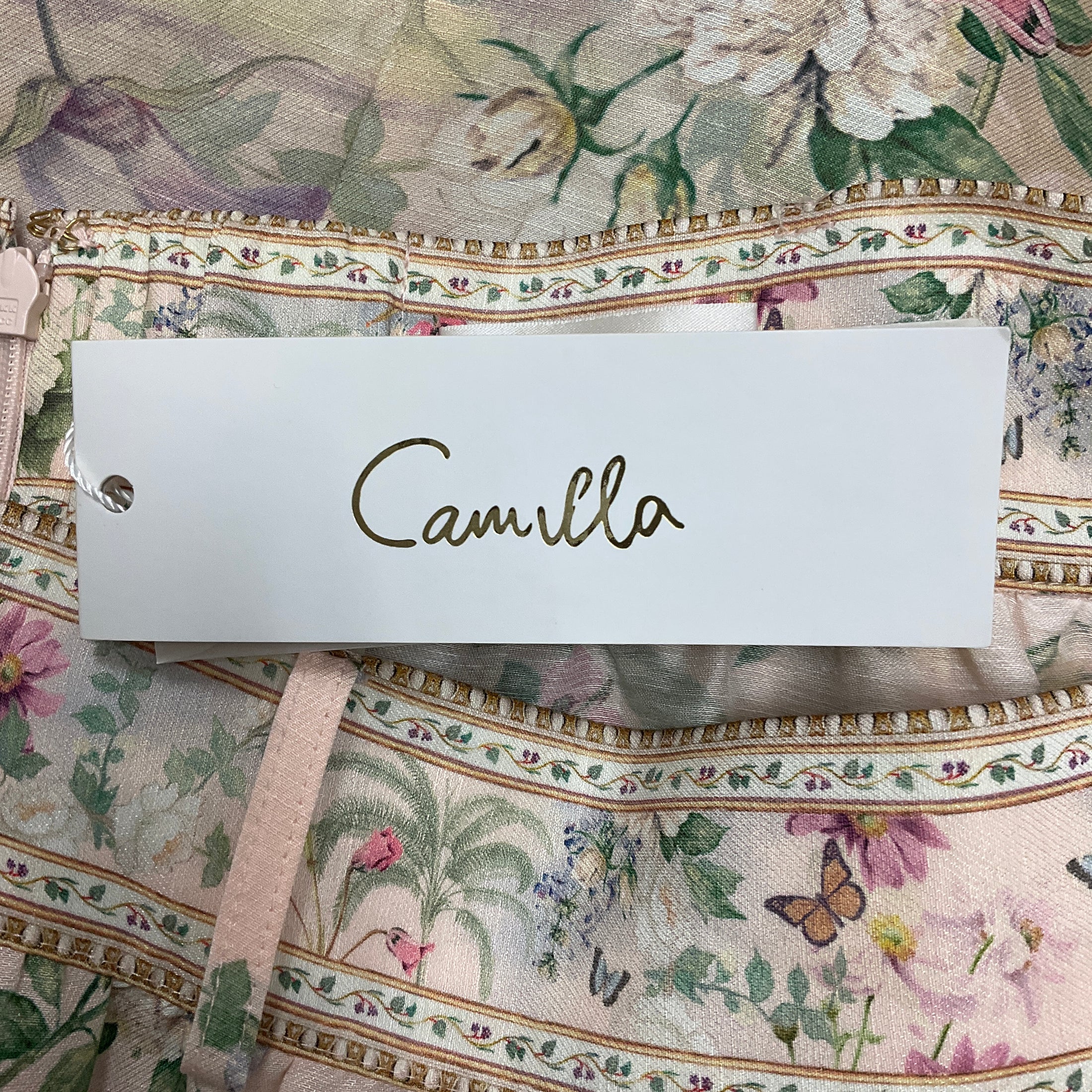 Camilla Light Pink Multi Palacio Playground Print Maxi Skirt with Deep Hem Frill and Belt