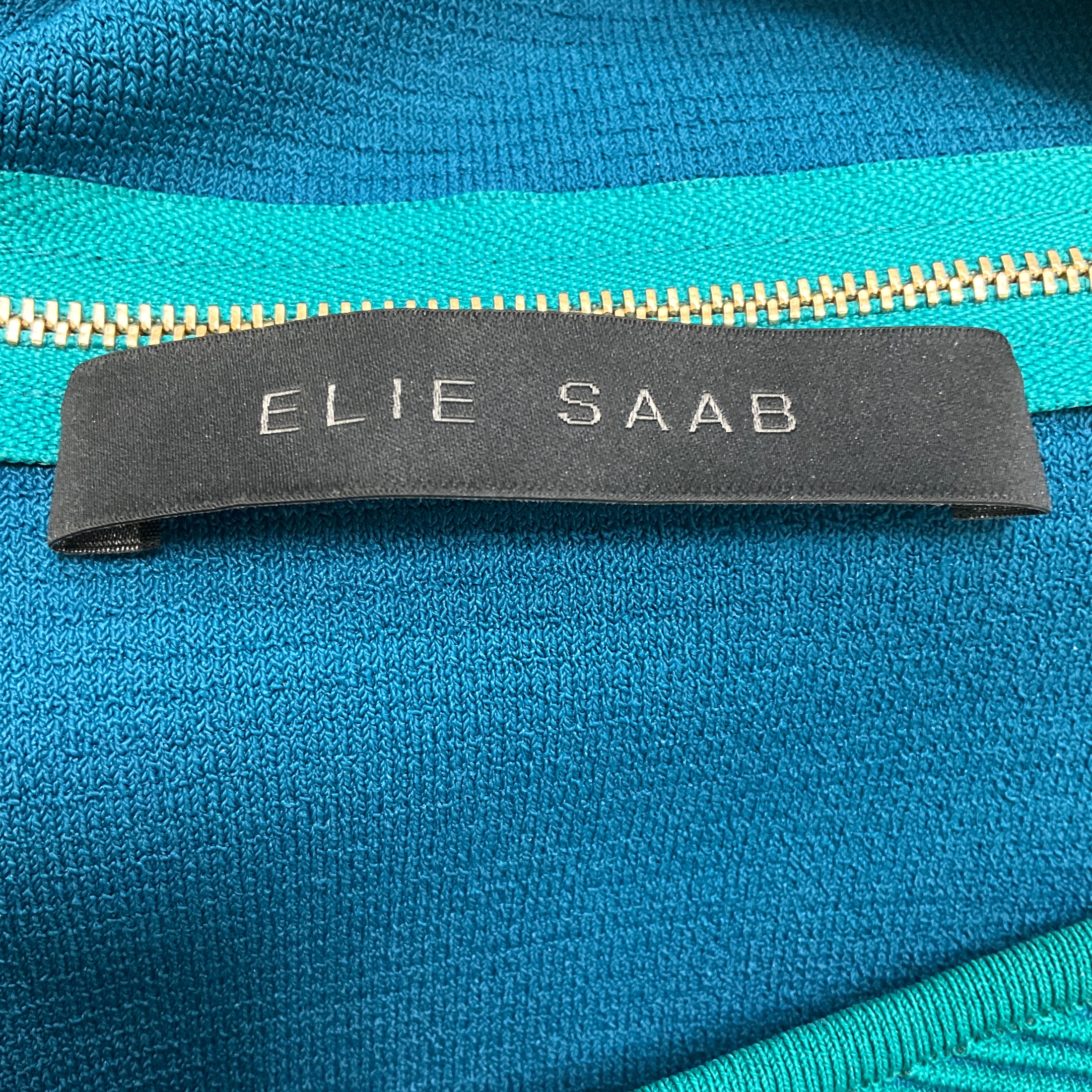 Elie Saab Teal Sleeveless Ribbed Knit Fitted Dress