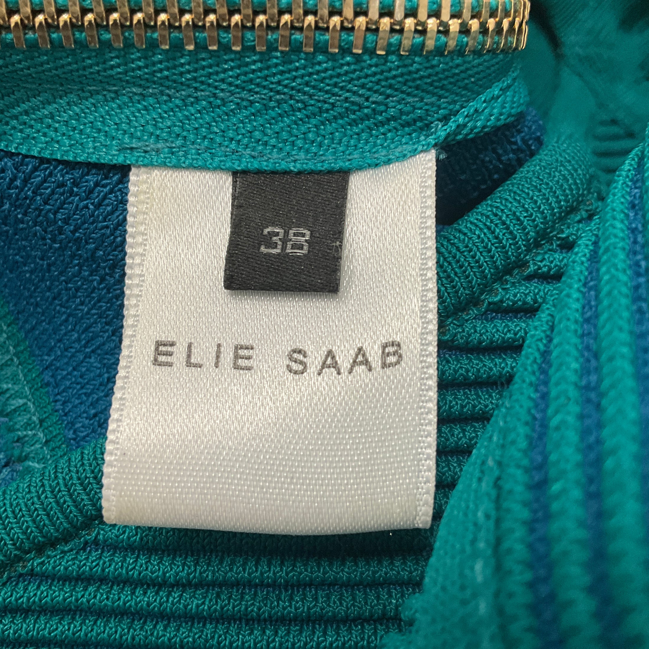 Elie Saab Teal Sleeveless Ribbed Knit Fitted Dress