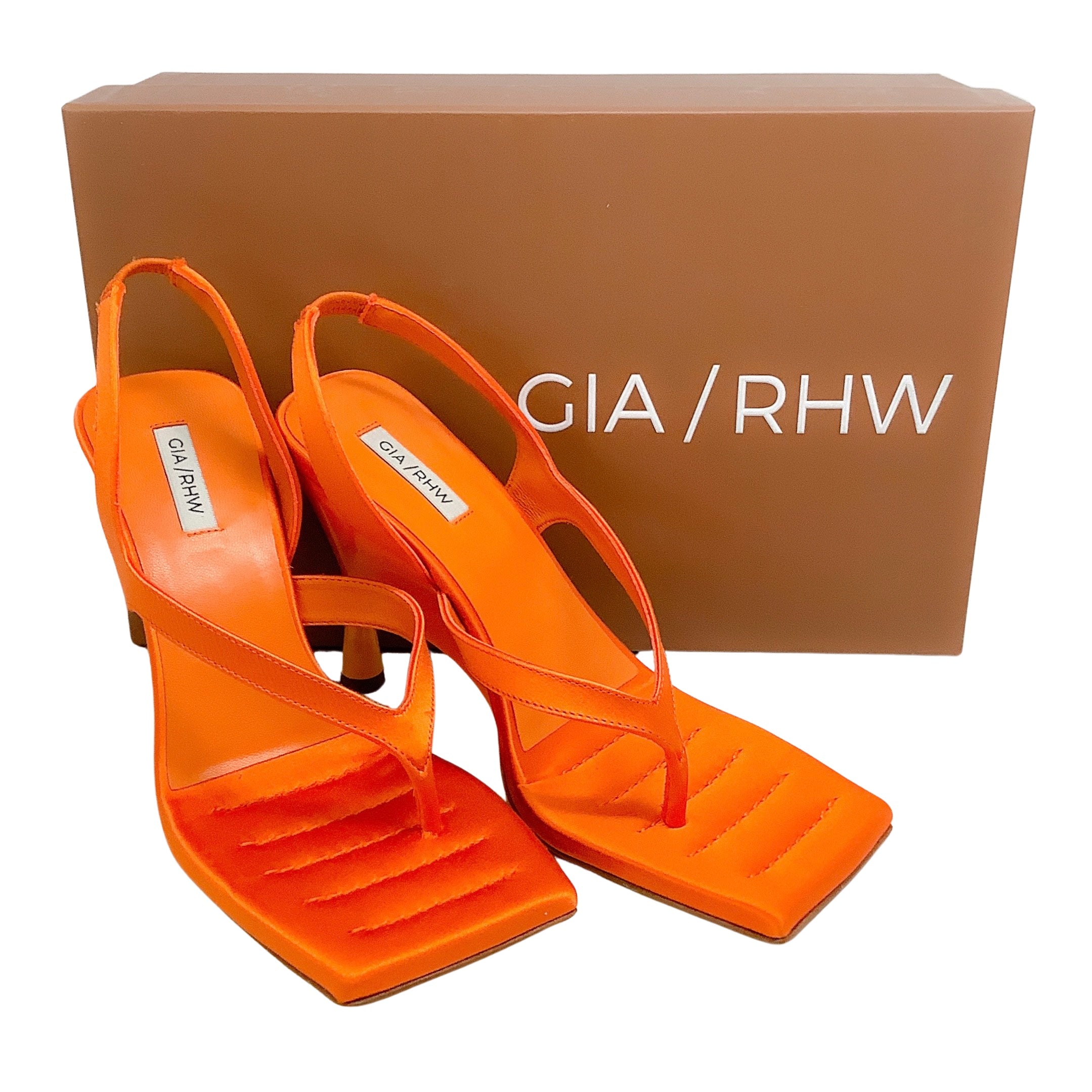 GIA / RHW Orange Satin Rosie 12 Wedge Sandals