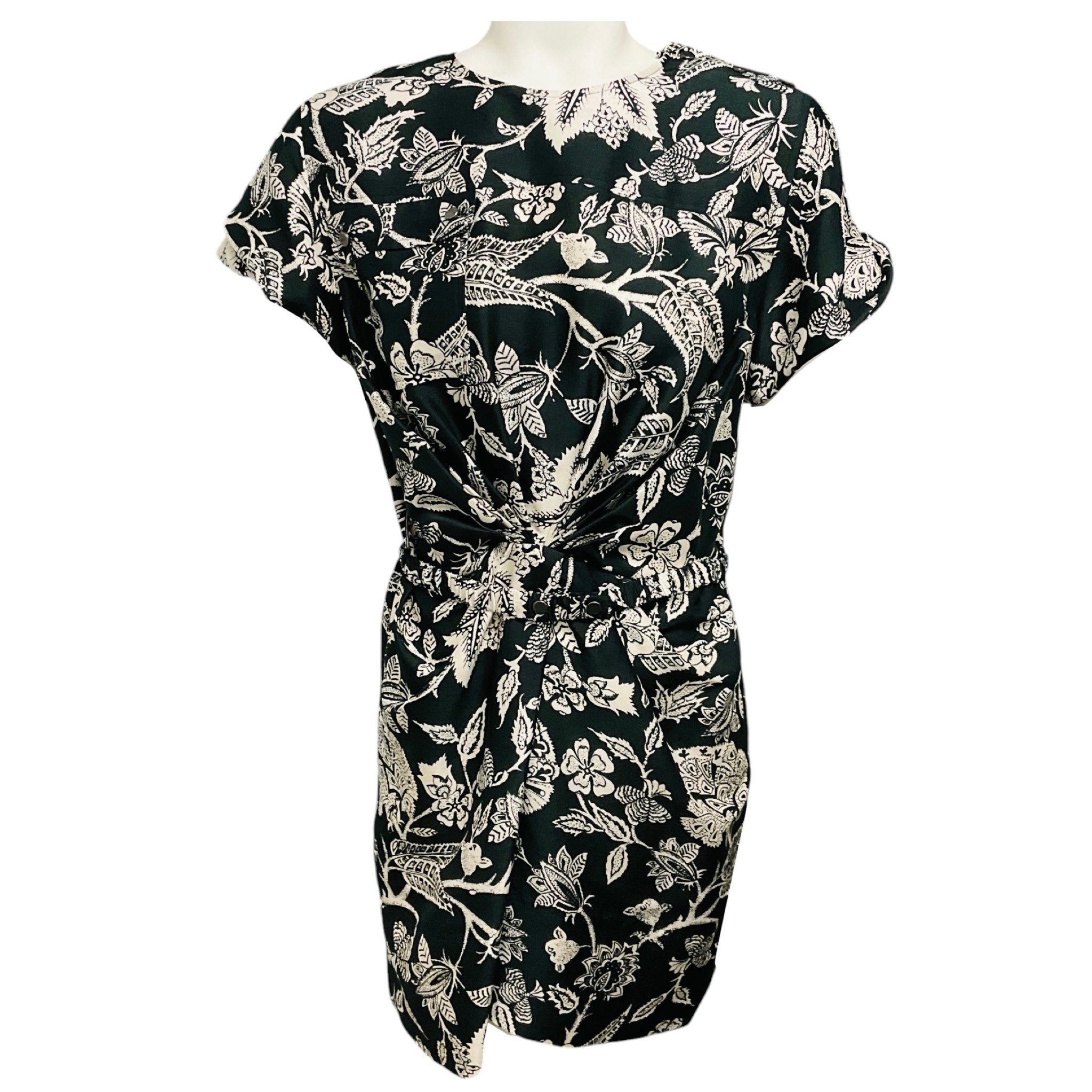 Isabel Marant Black / Ivory Printed Short Sleeved Silk Mini Dress
