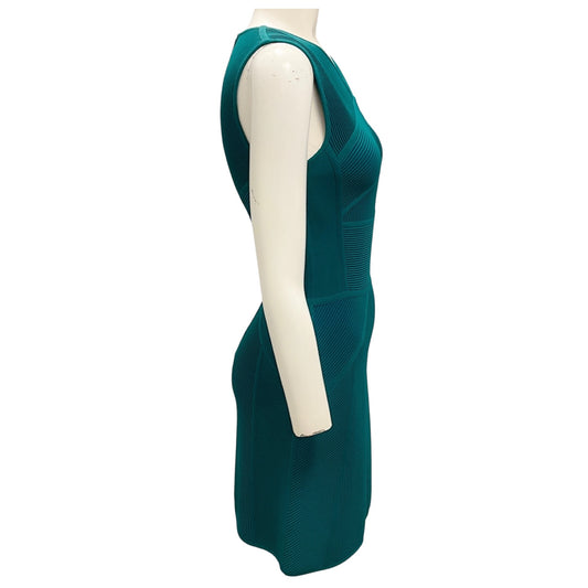 Elie Saab Teal Sleeveless Ribbed Knit Fitted Dress