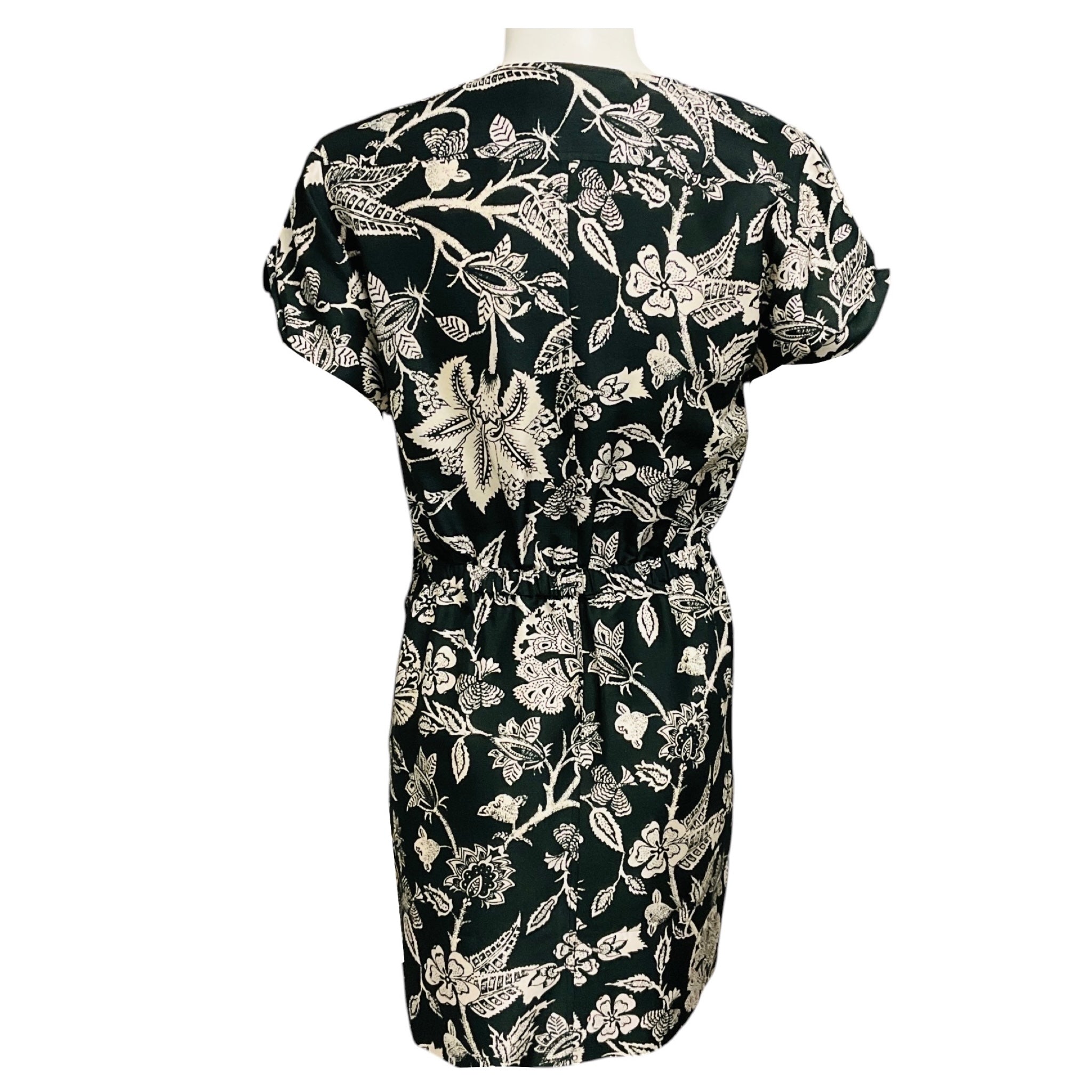 Isabel Marant Black / Ivory Printed Short Sleeved Silk Mini Dress