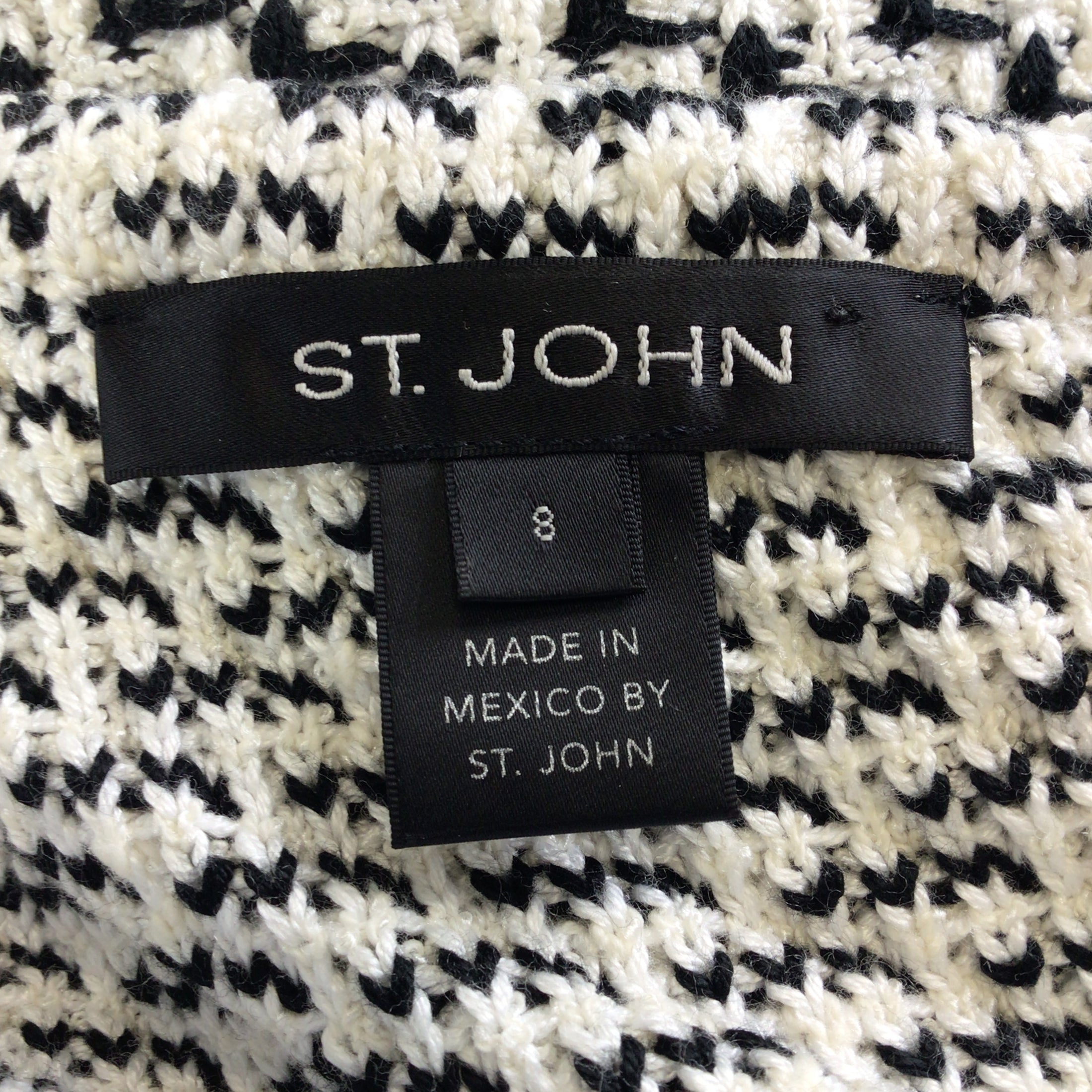 St. John Black / White 2022 Short Sleeved Woven Knit Midi Dress