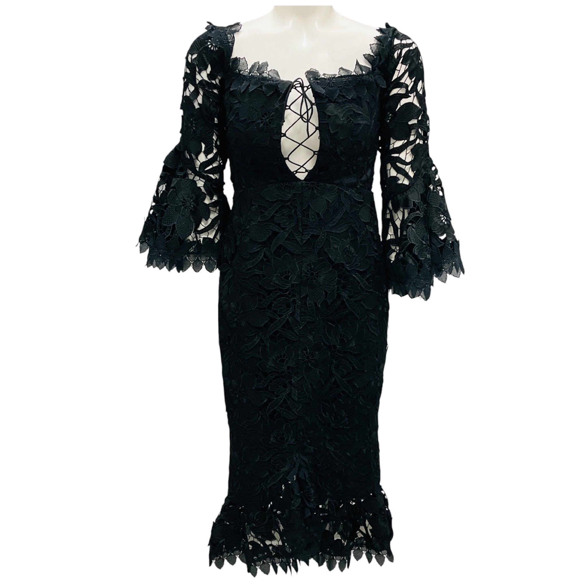 Nicholas Black Botanical Lace Midi Dress