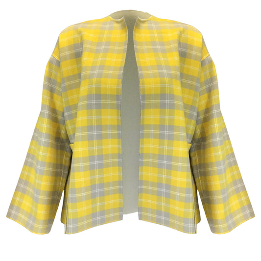 Sofie D'Hoore Yellow / Green Multi Checkered Open Front Wool Jacket