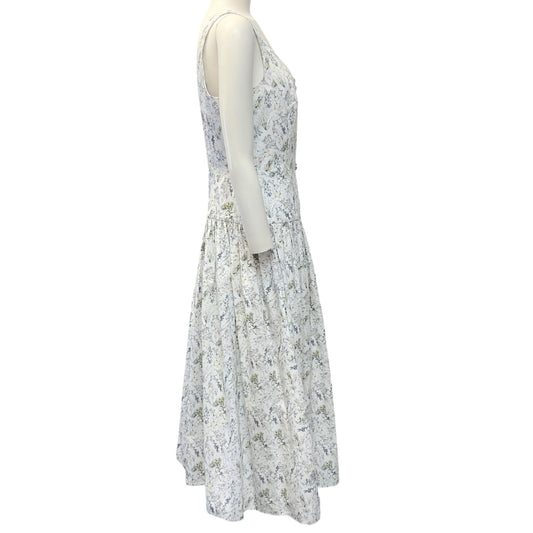 Adam Lippes White Multi Floral Cotton Cassie Midi Dress