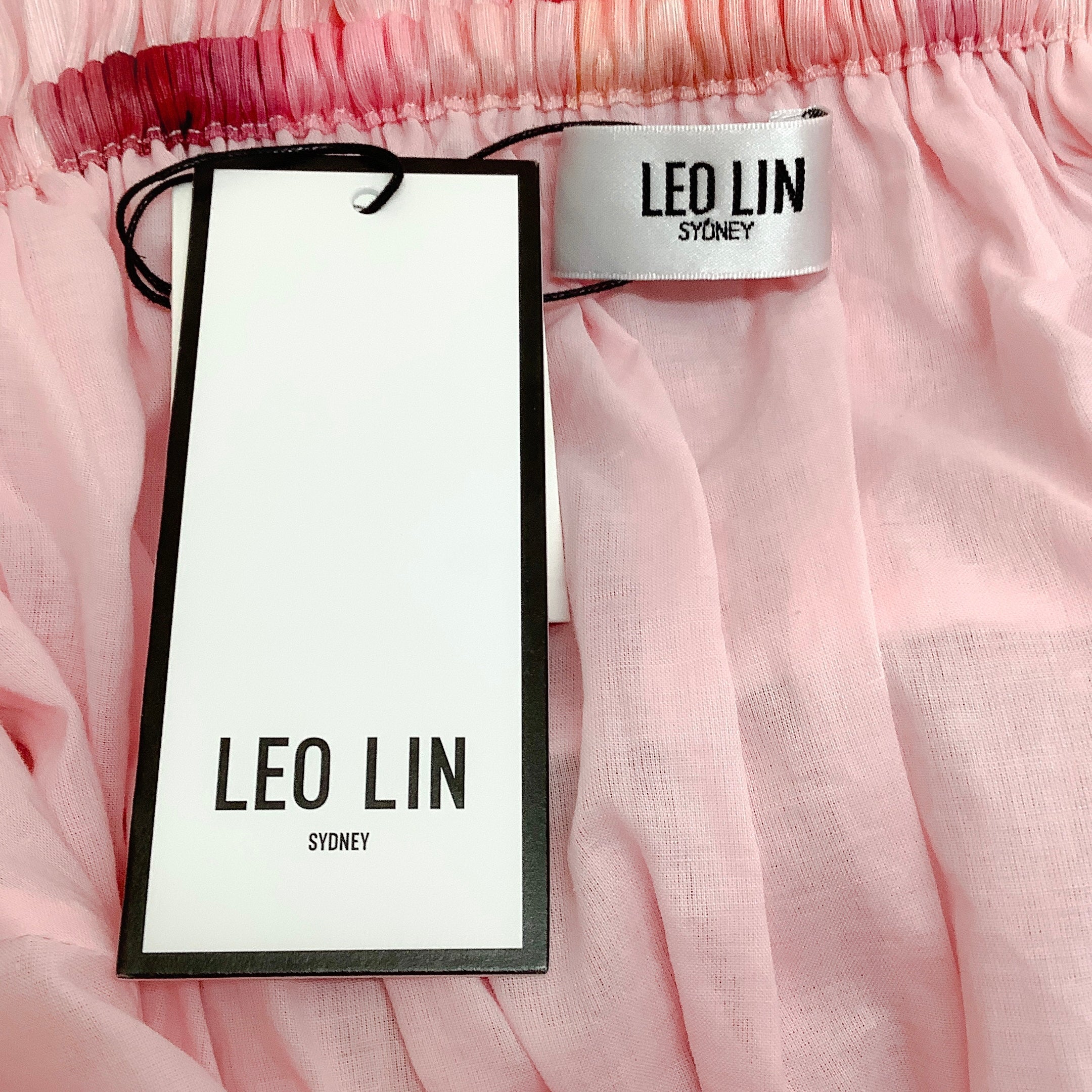 Leo Lin Pink Off Shoulder Leila Tiered Belted Dress