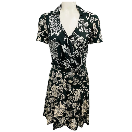 Isabel Marant Black / Ivory Floral Print Short Sleeved Silk Mini Dress