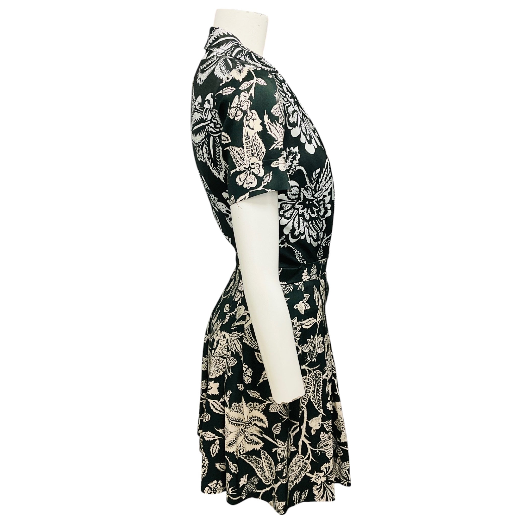 Isabel Marant Black / Ivory Floral Print Short Sleeved Silk Mini Dress