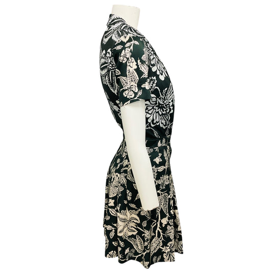 Isabel Marant Black / Ivory Floral Print Short Sleeved Silk Mini Dress