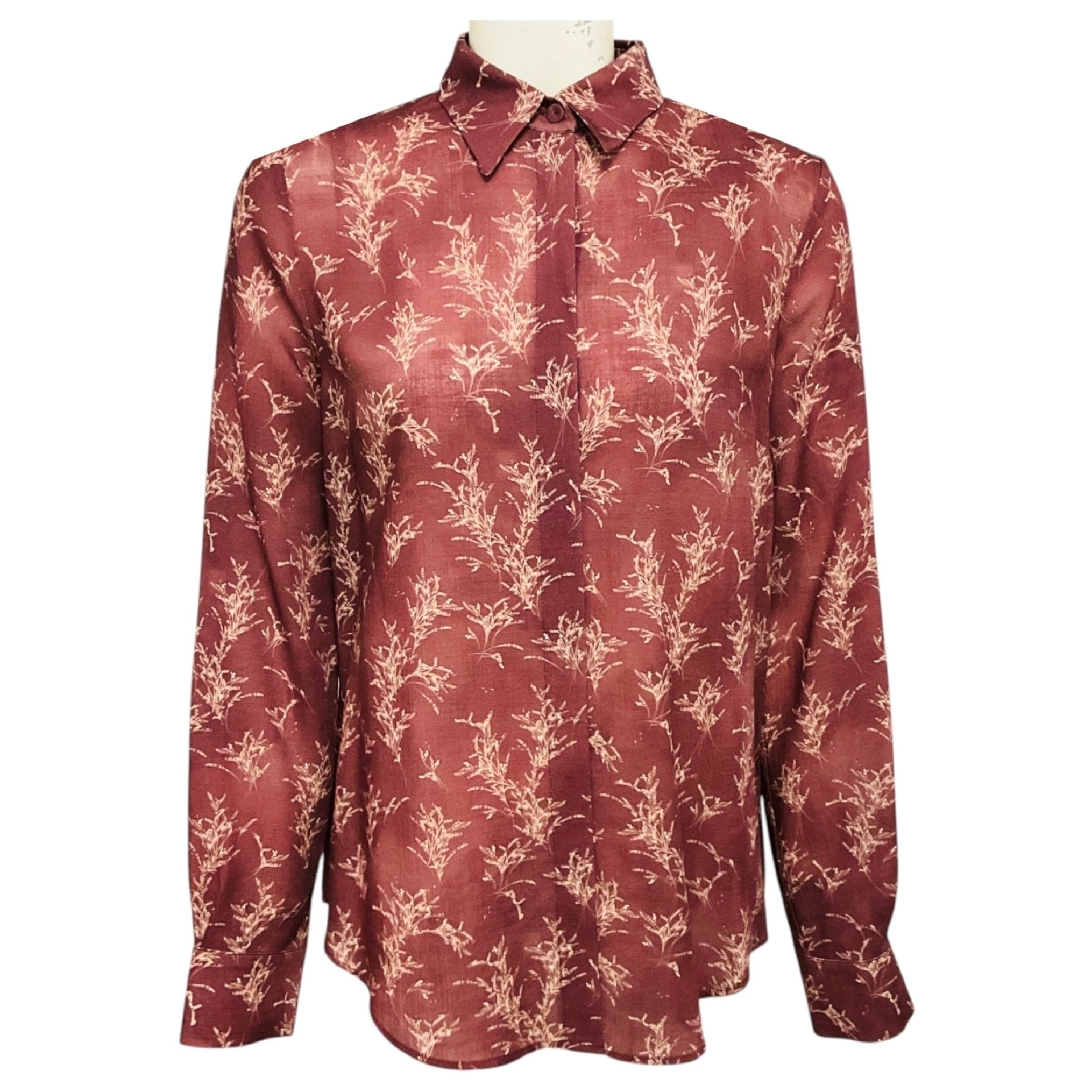 Gabriela Hearst Mauve Leaf Print Wool Henri Top