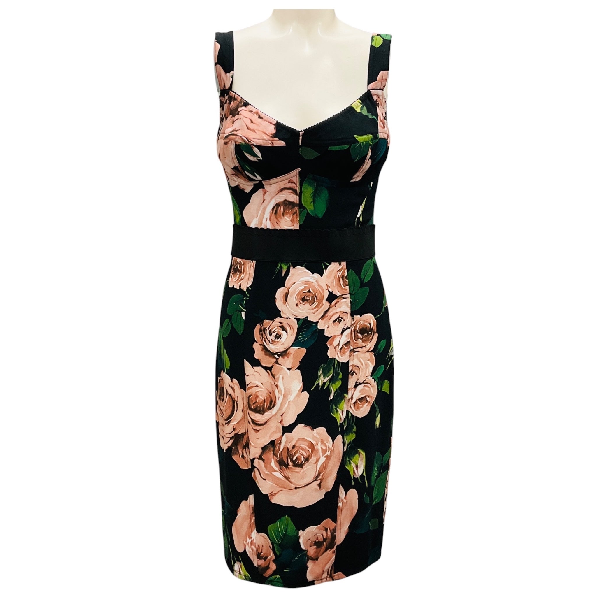 Dolce & Gabbana Black / Pink Floral Bustier Cocktail Dress