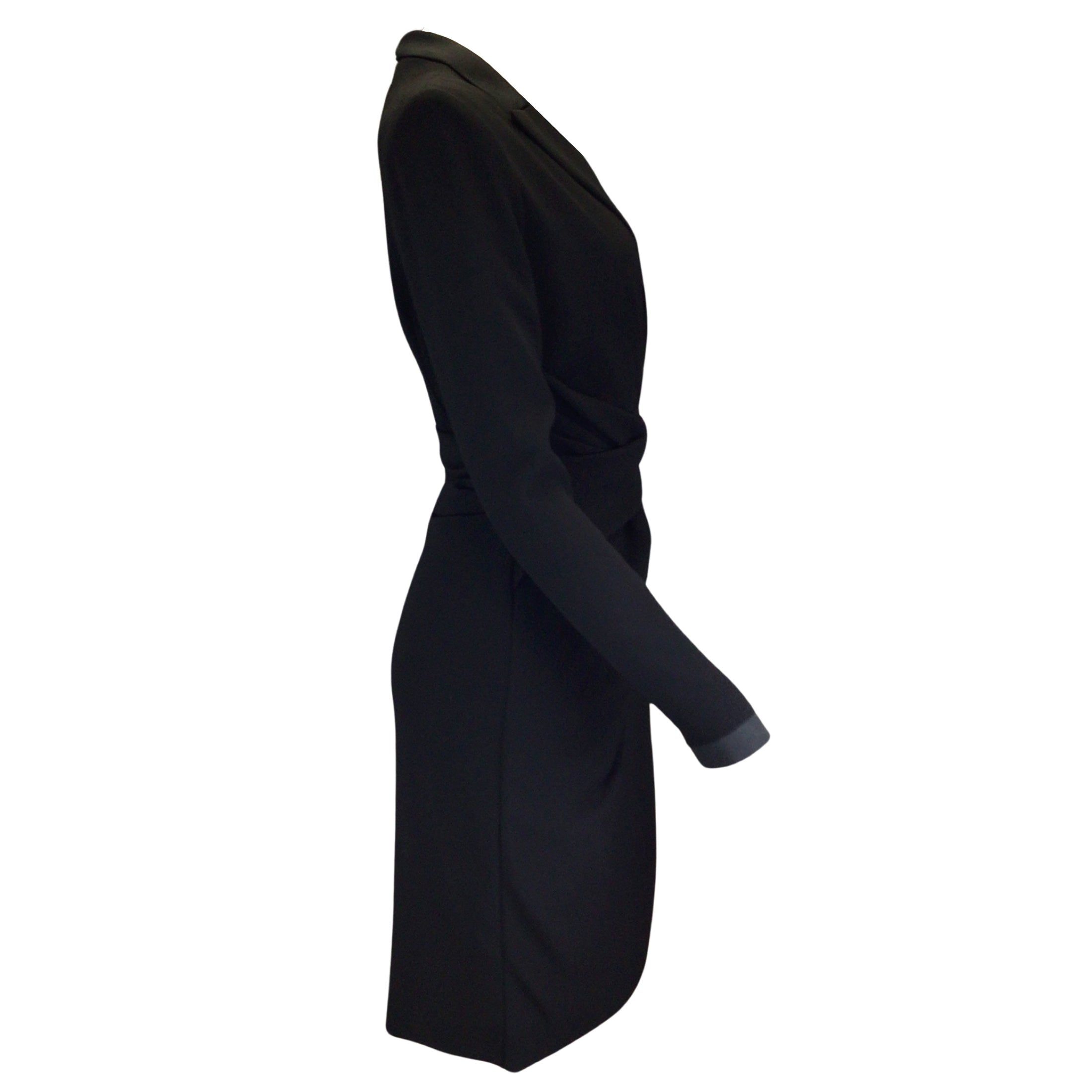 Talbot Runhof Black Botad Tuxedo-Style Long Sleeved V-Neck Crepe Midi Dress