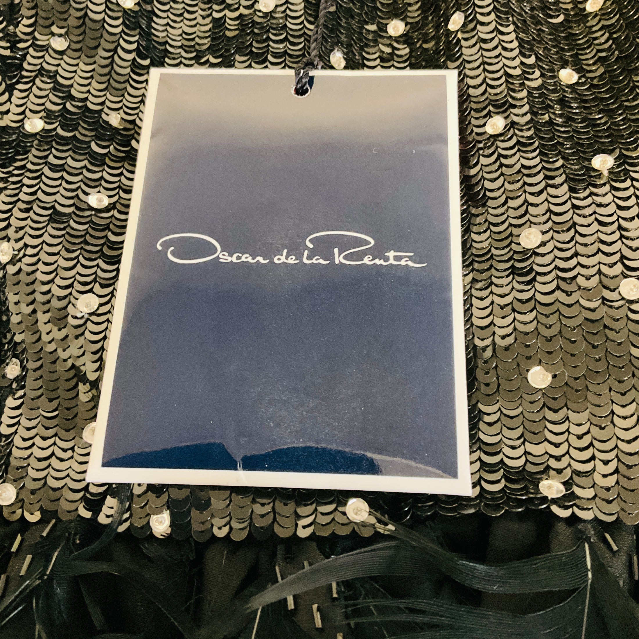Oscar de la Renta Black Sequin and Feather Embellished Strapless Cocktail Dress