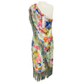 Load image into Gallery viewer, Badgley Mischka Green Multi Sequined One Shoulder Cocktail Dress with Fringe Detail
