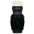 Load image into Gallery viewer, Oscar de la Renta Black Sequin and Feather Embellished Strapless Cocktail Dress
