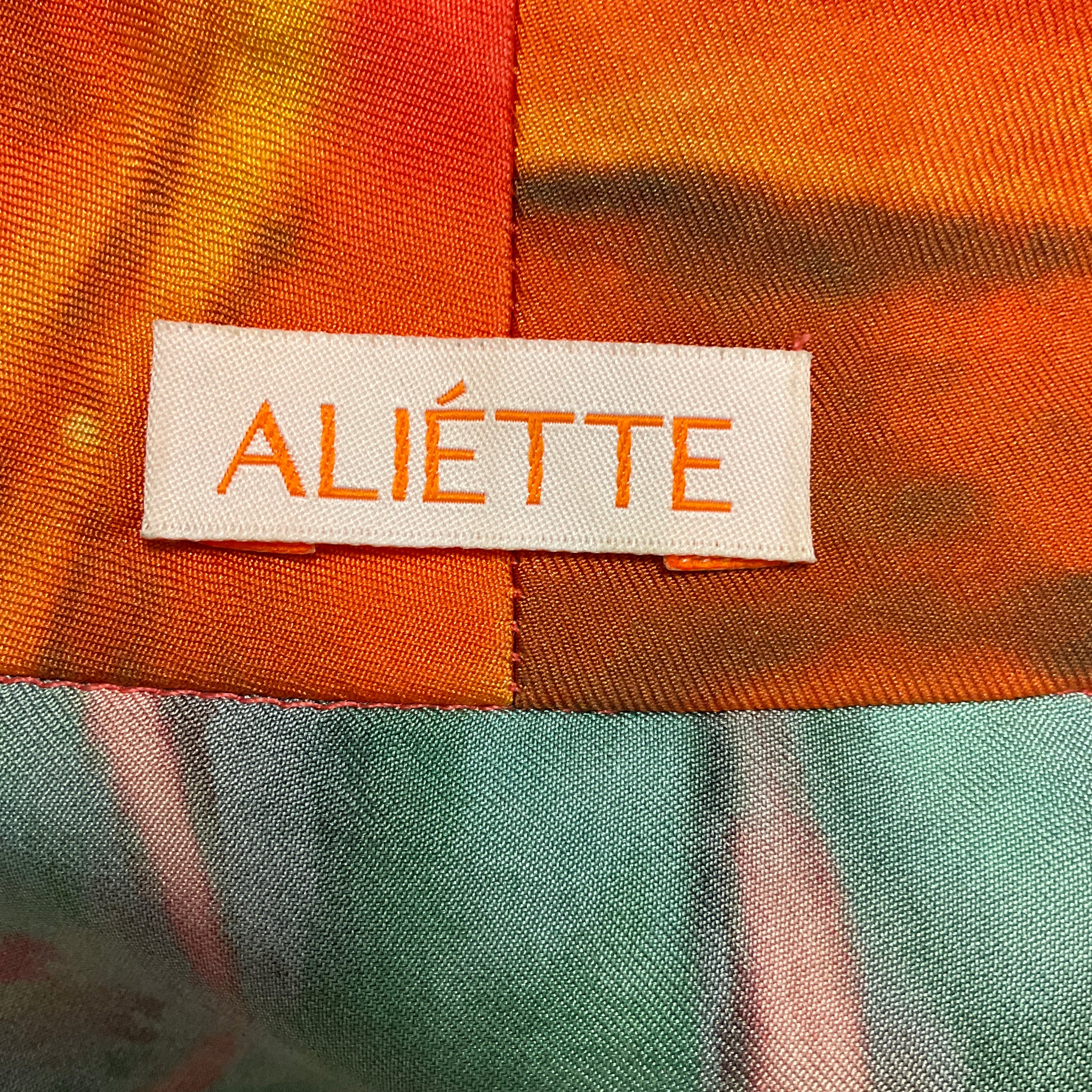 Aliette Green / Orange Multi Printed Silk Robe with Belt