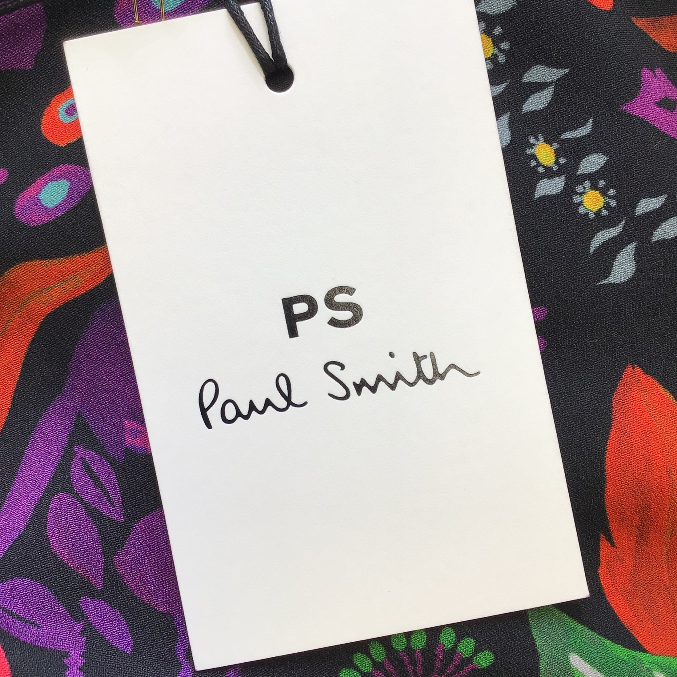 Paul Smith Black / Red / Purple Multi Floral Printed Short Sleeved V-Neck Midi Dress
