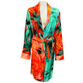 Load image into Gallery viewer, Aliette Green / Orange Multi Printed Silk Robe with Belt
