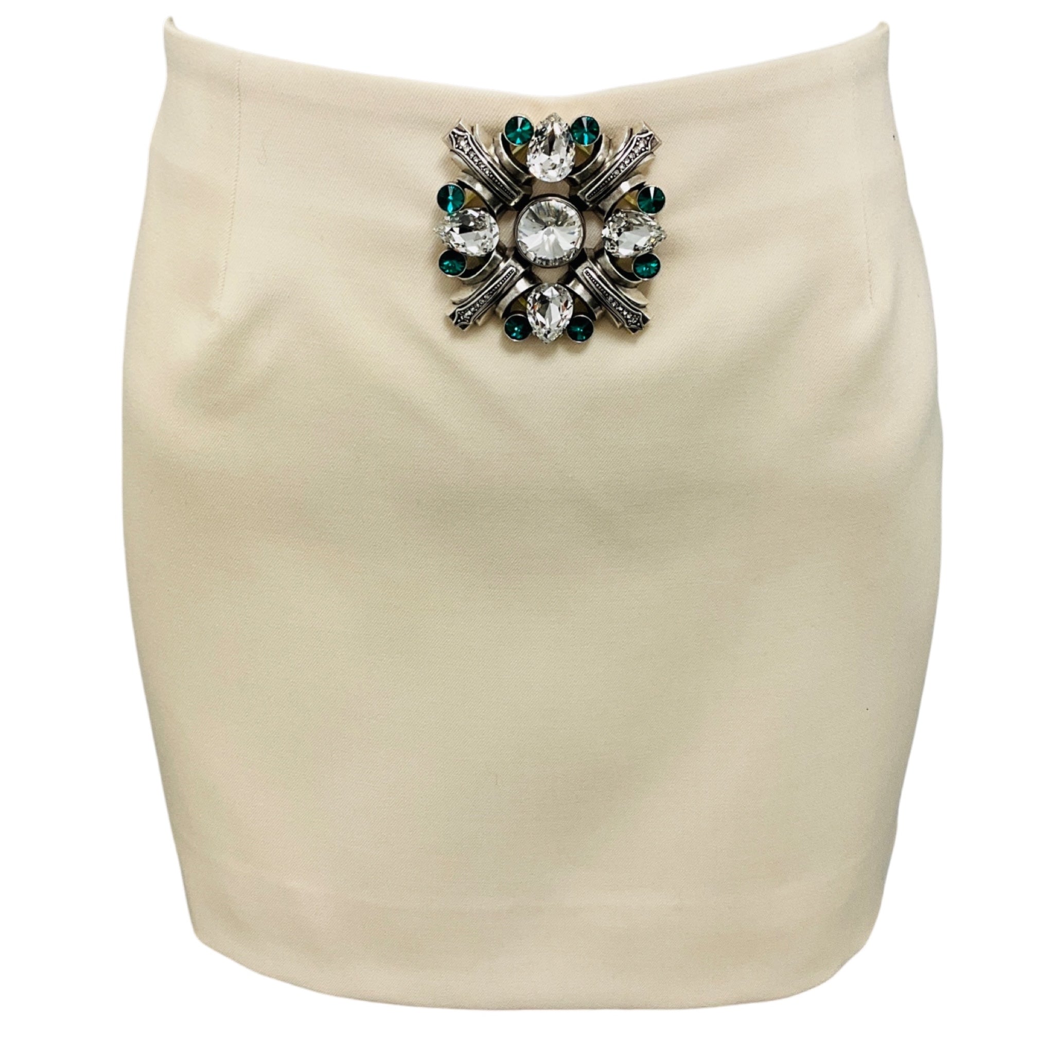 Area Cream Crystal Embellished Wool Twill Mini Skirt