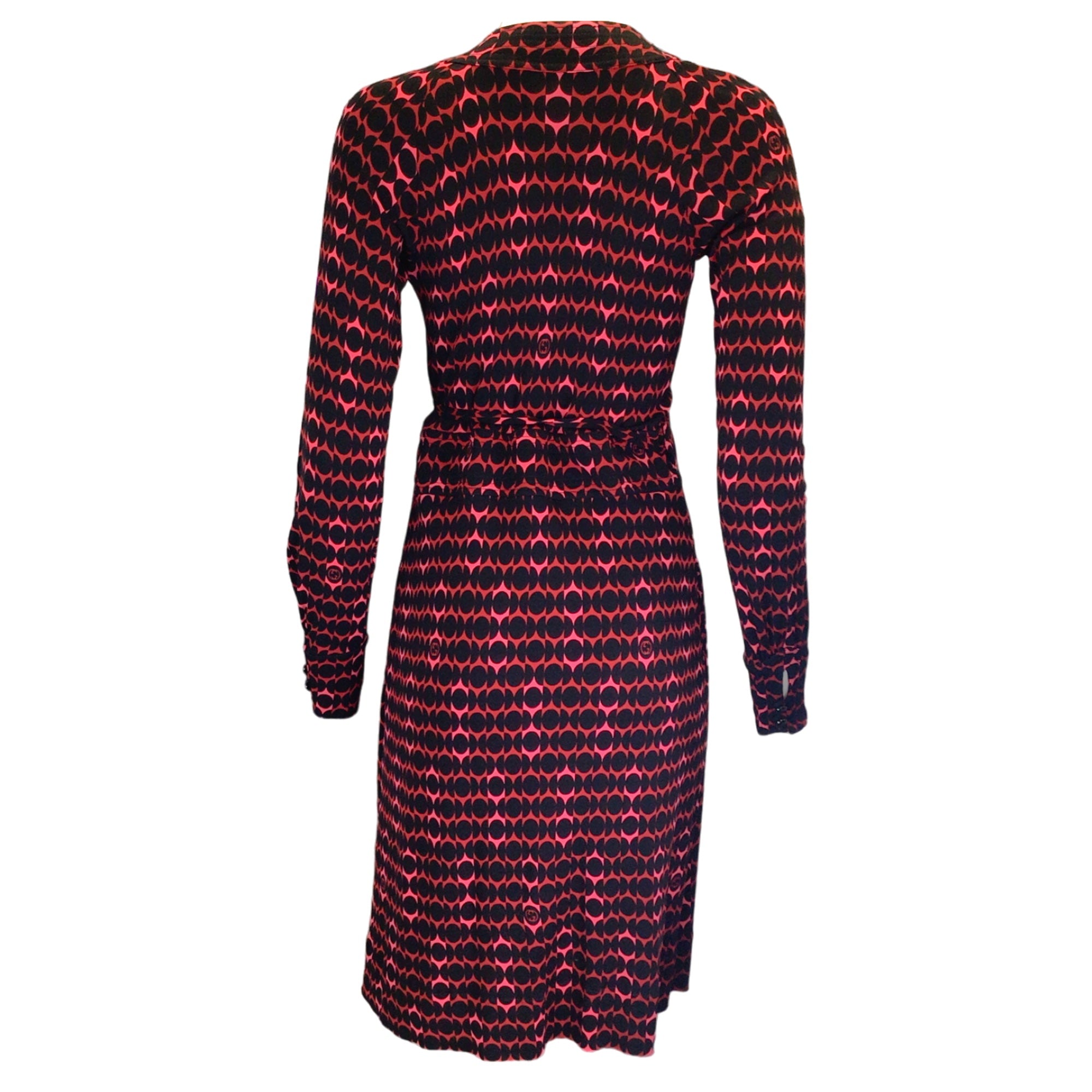 Gucci Red / Black Circle Print Long Sleeved Jersey Wrap Dress