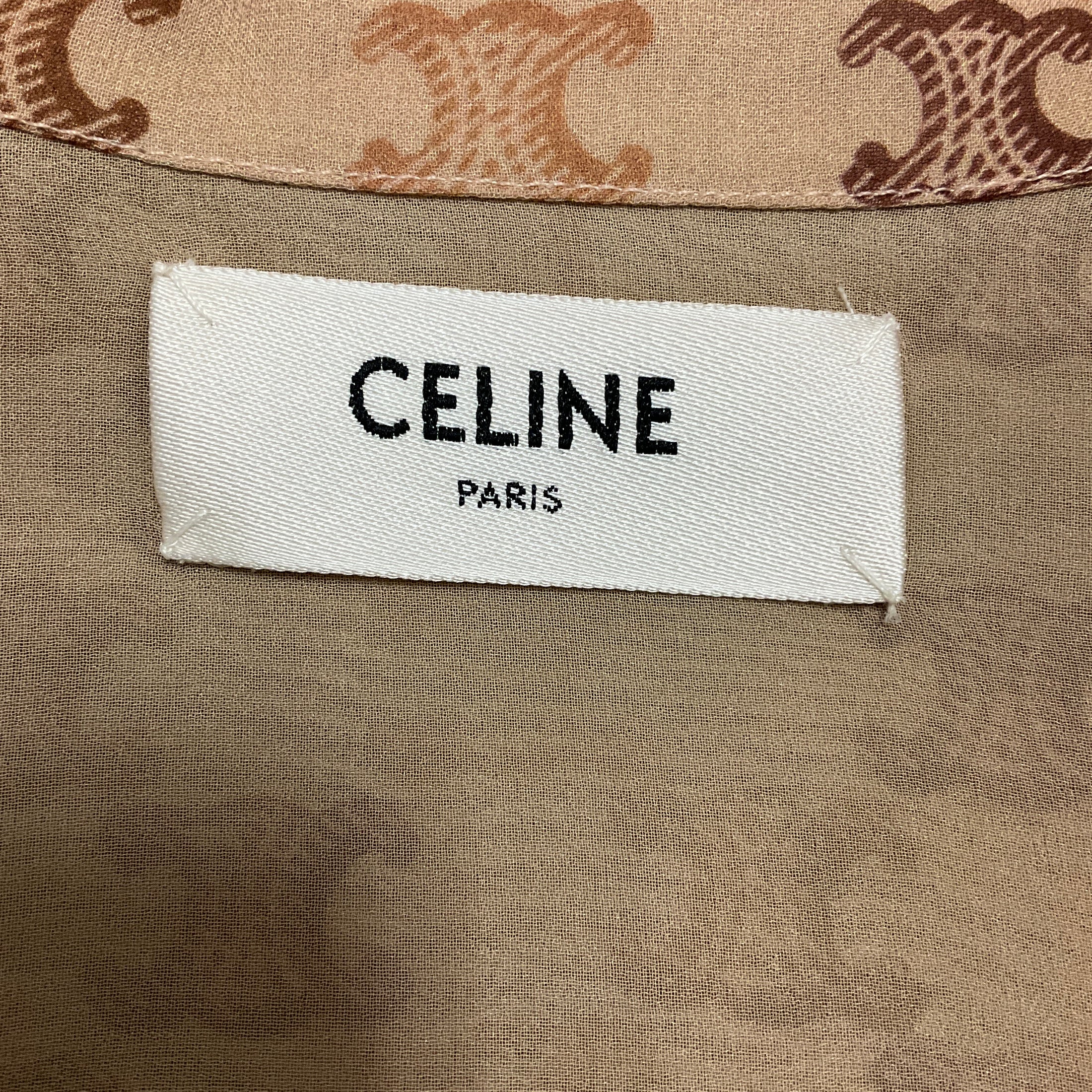 Celine Tan Triomphe Monogram Logo Print Silk Georgette Pajama Shirt