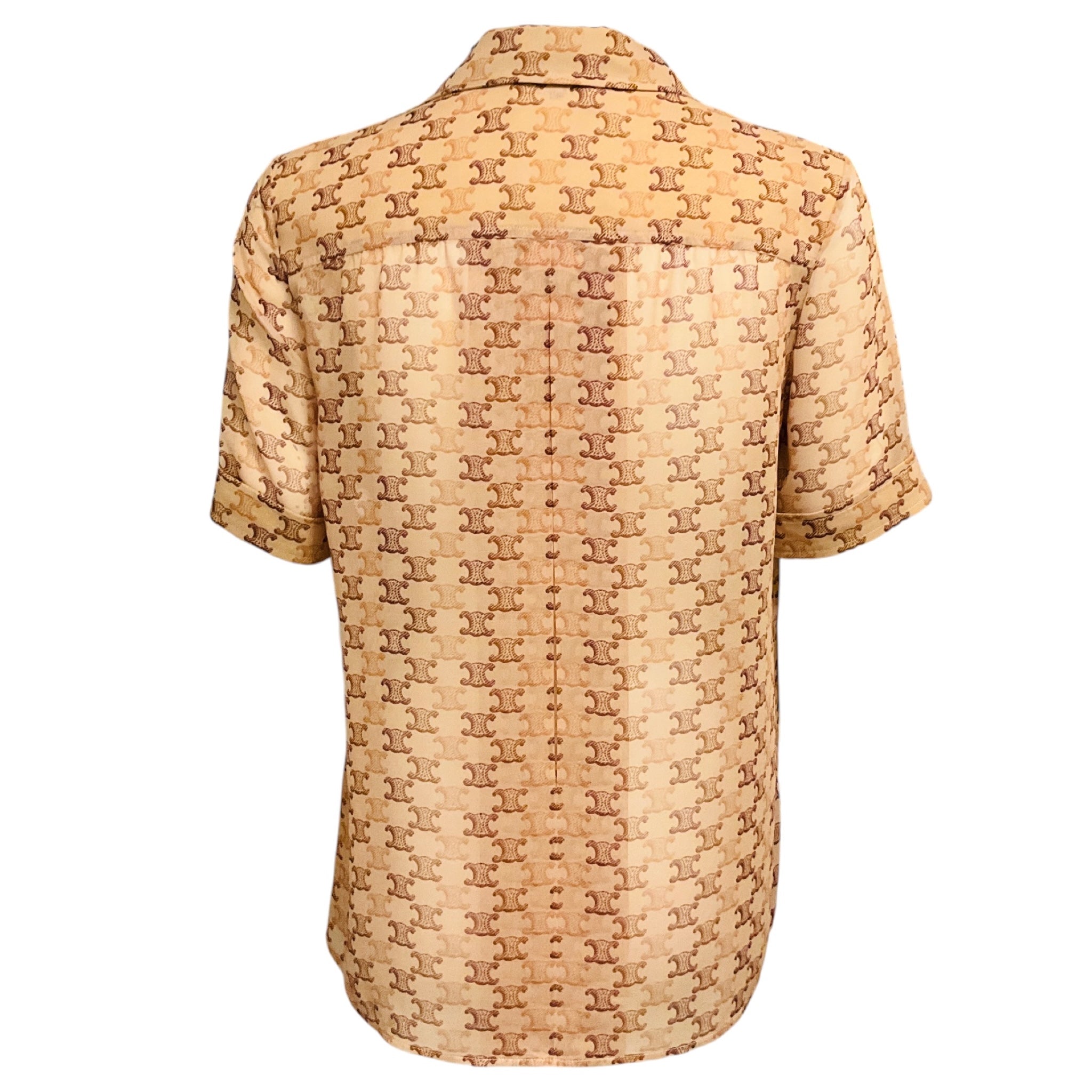 Celine Tan Triomphe Monogram Logo Print Silk Georgette Pajama Shirt