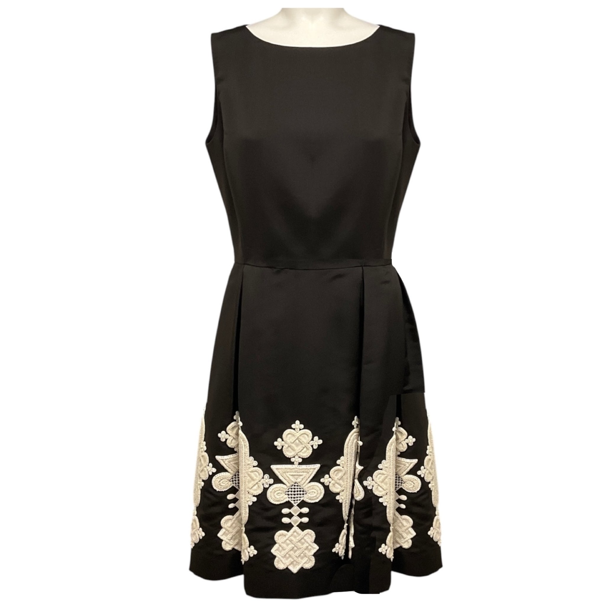 Oscar de la Renta Brown / Ivory Embellished Sleeveless Silk Cocktail Dress