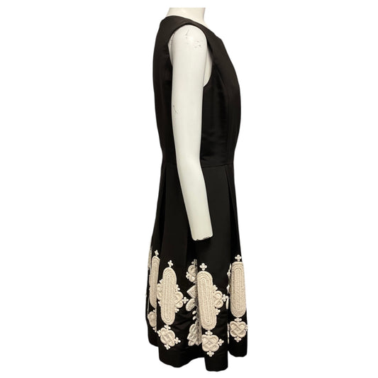 Oscar de la Renta Brown / Ivory Embellished Sleeveless Silk Cocktail Dress