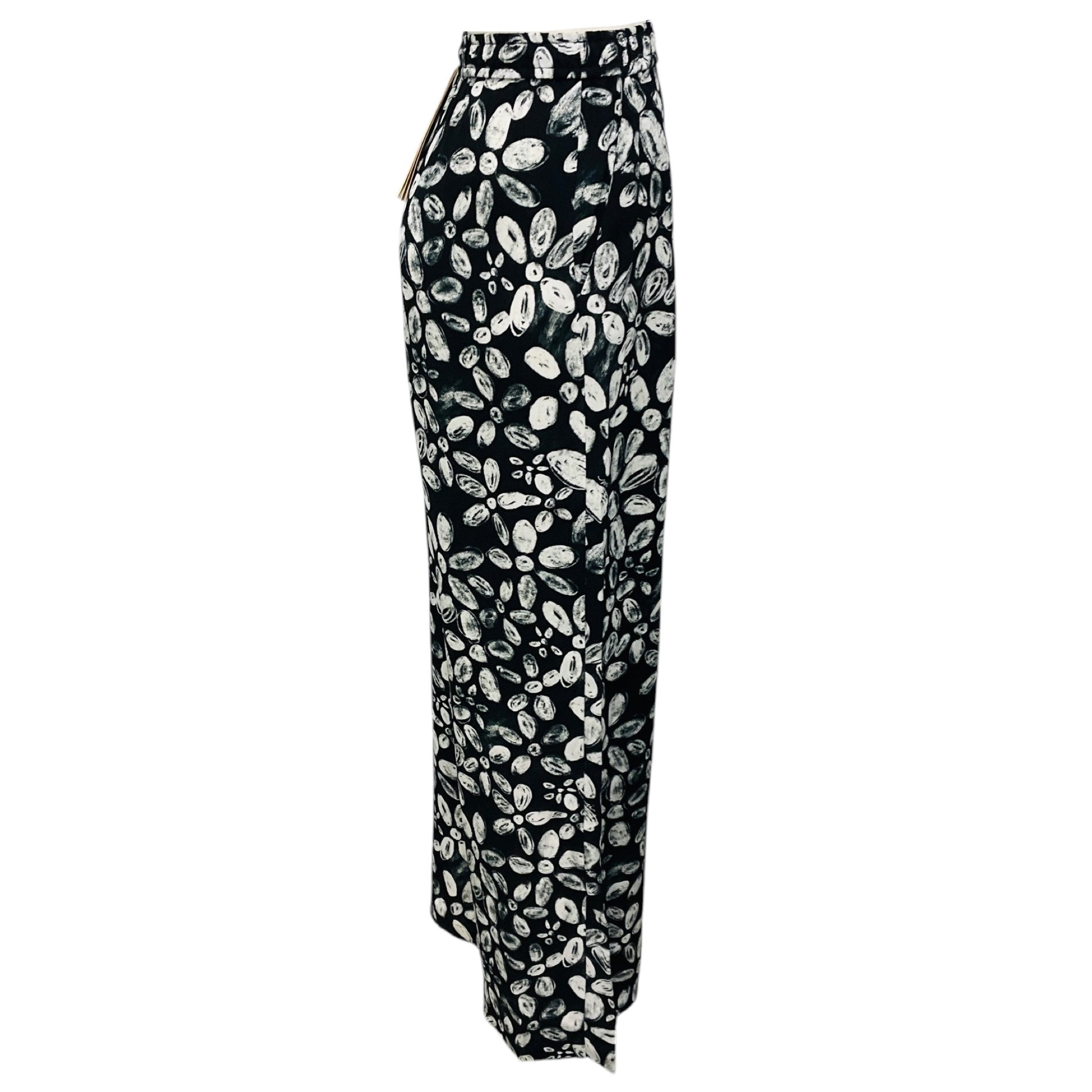 Marni Black / White Blooming Envers Satin Pants