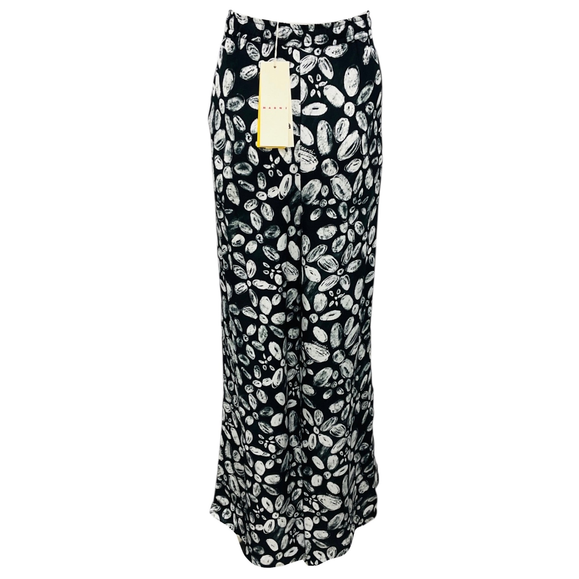 Marni Black / White Blooming Envers Satin Pants