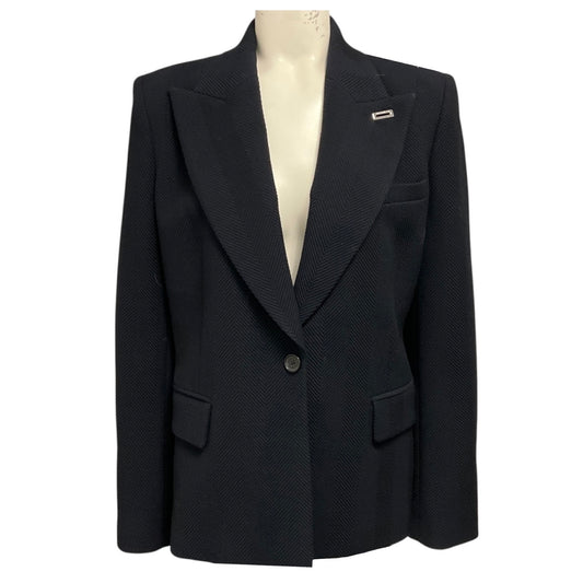 Barbara Bui Navy Blue Ribbed One Button Wool Blazer