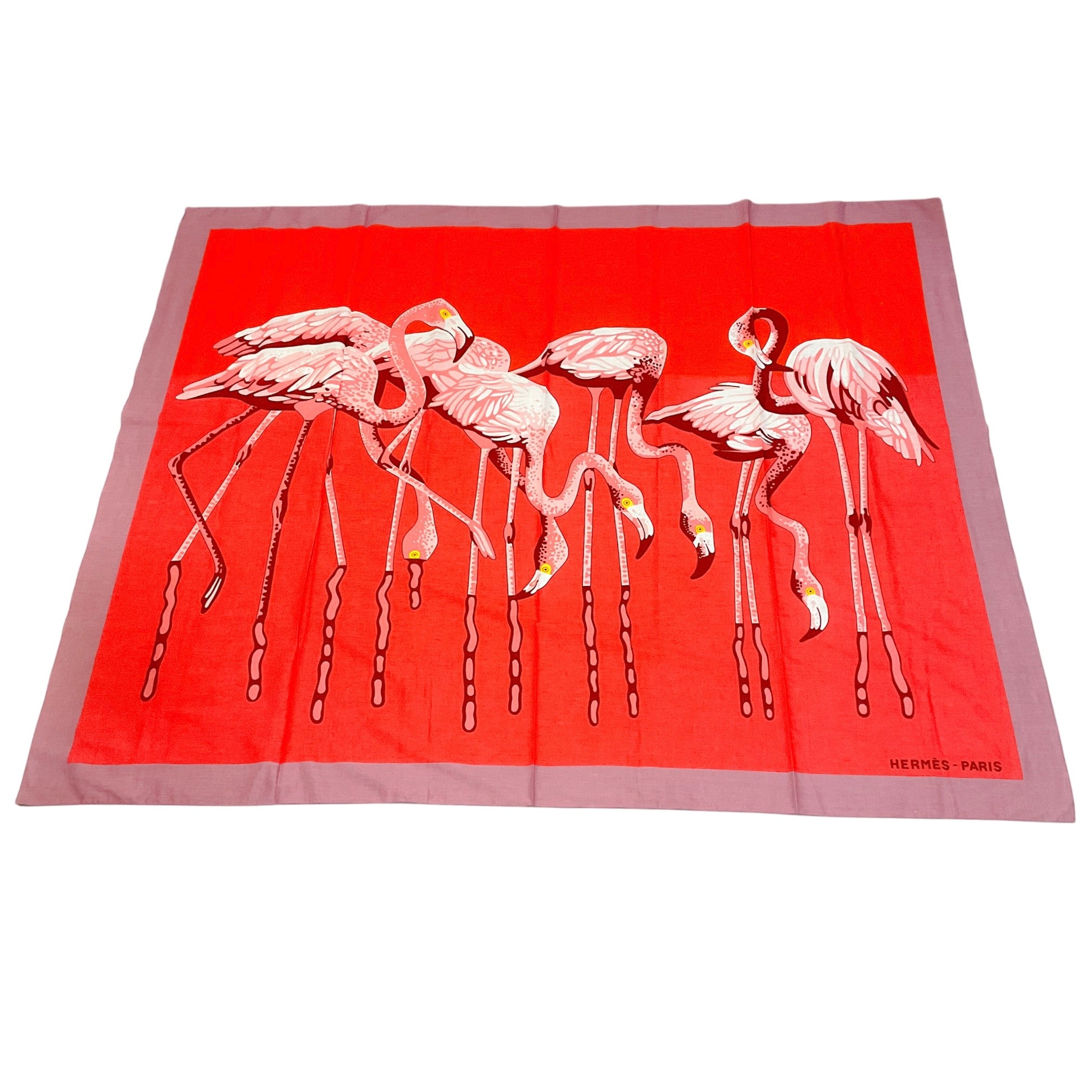 Hermes Red / Purple Flamingo Print Large Cotton Pareo Scarf