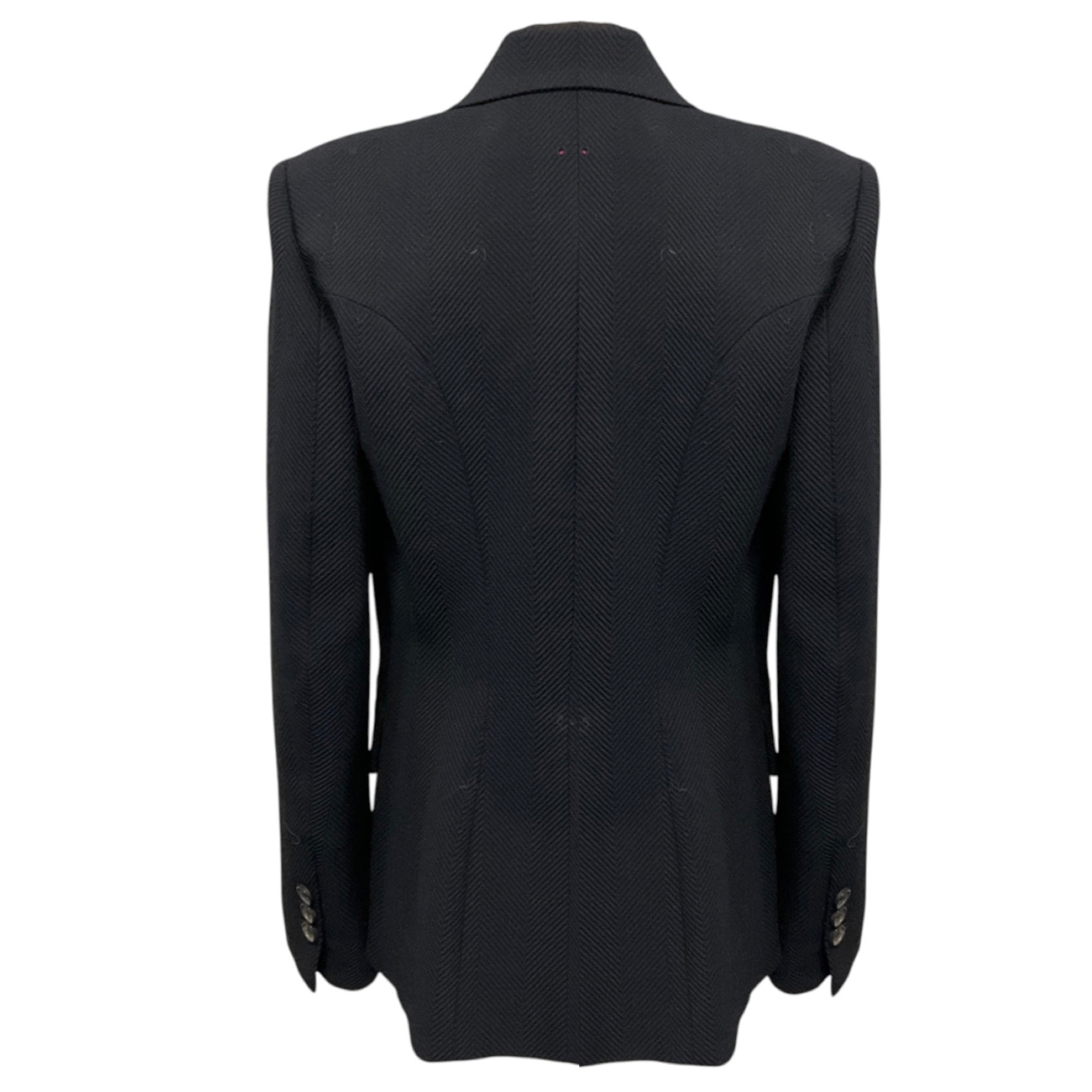 Barbara Bui Navy Blue Ribbed One Button Wool Blazer