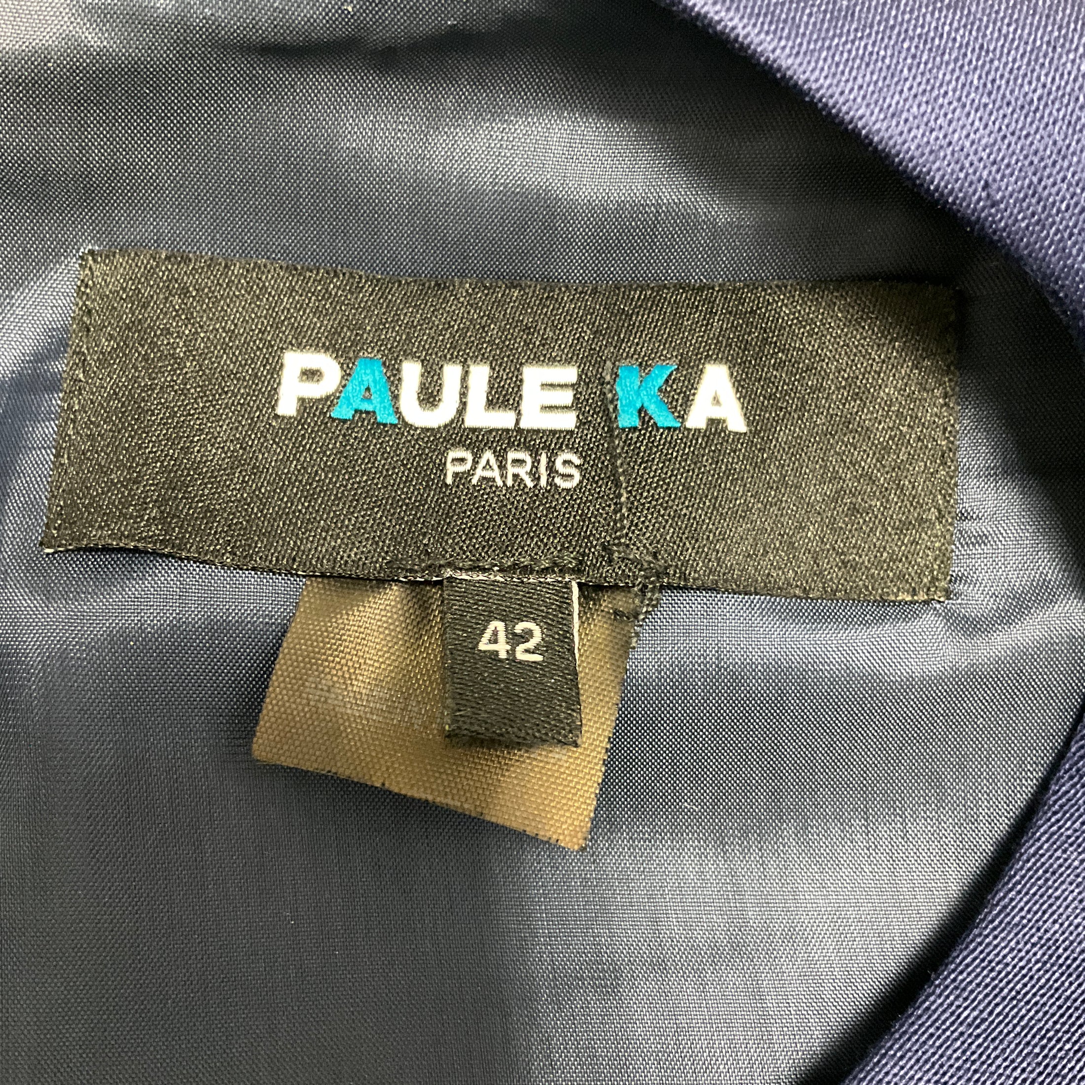 Paule Ka Navy Blue Sleeveless Satin Flared Cocktail Dress
