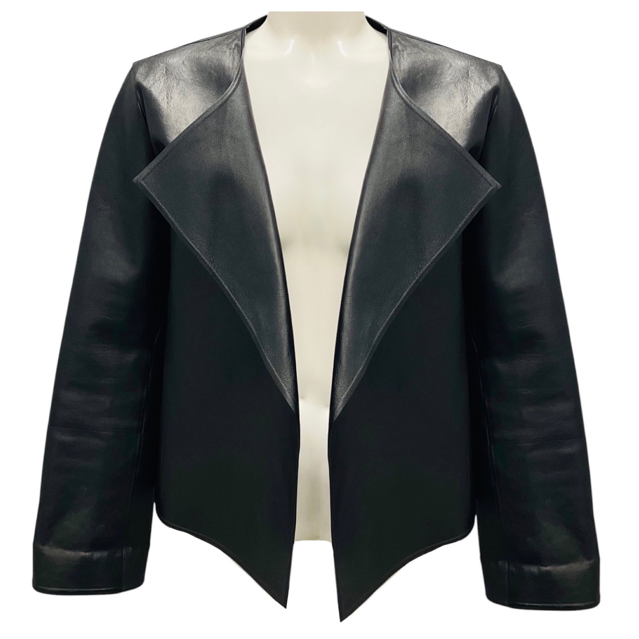 The Row Black Lambskin Leather Jacket with Open Front