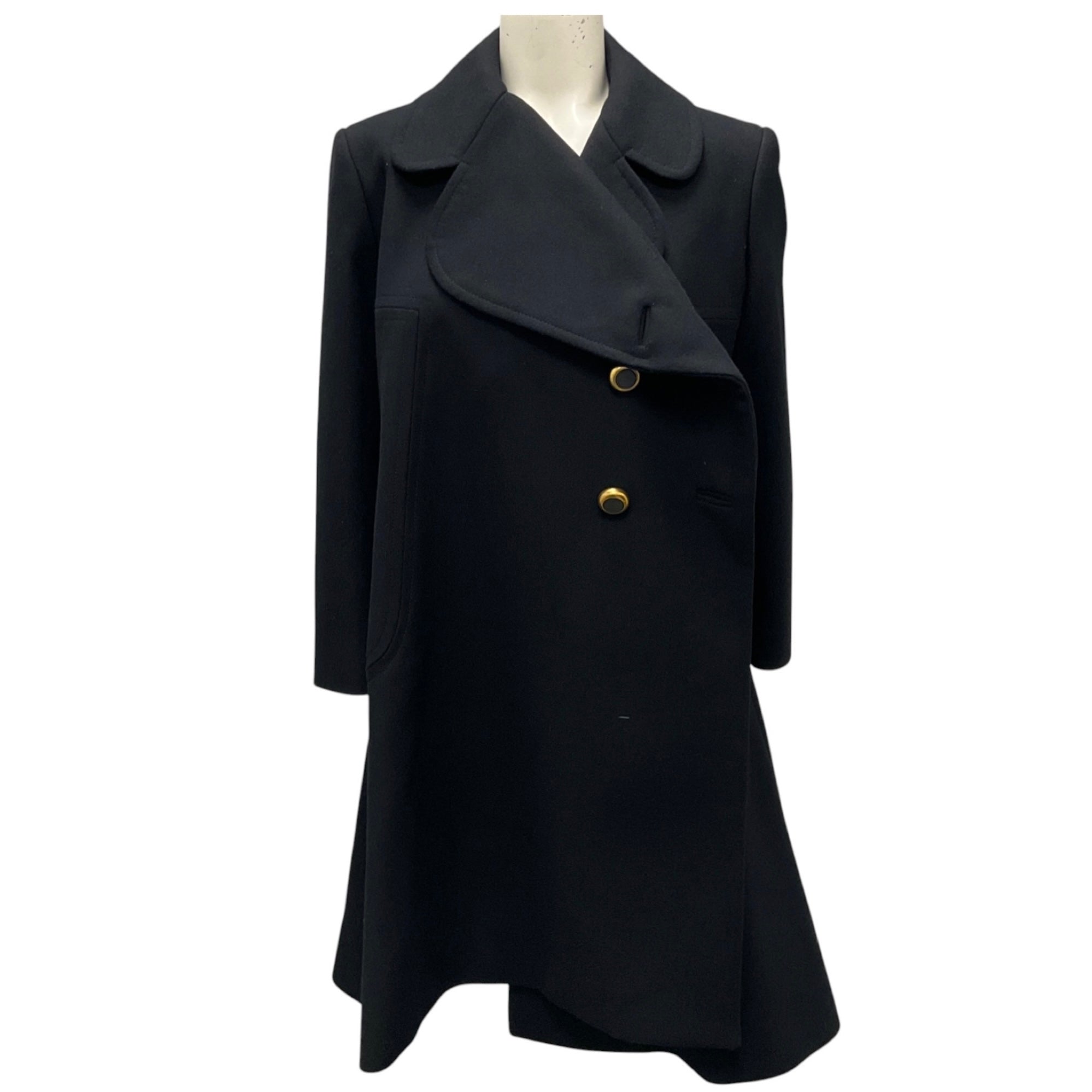 Balenciaga Black Asymmetric Buttoned Wool Coat