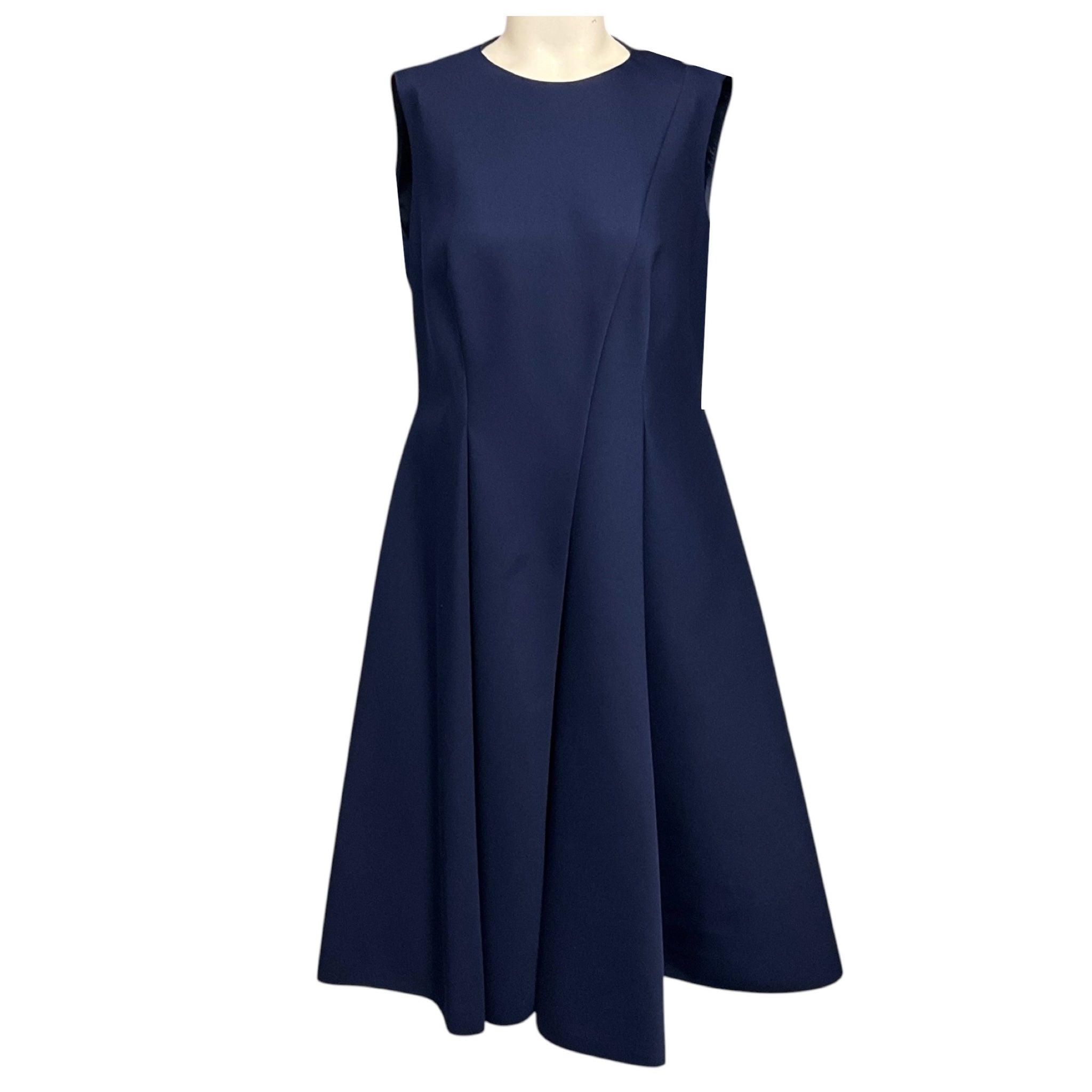 Paule Ka Navy Blue Sleeveless Satin Flared Cocktail Dress