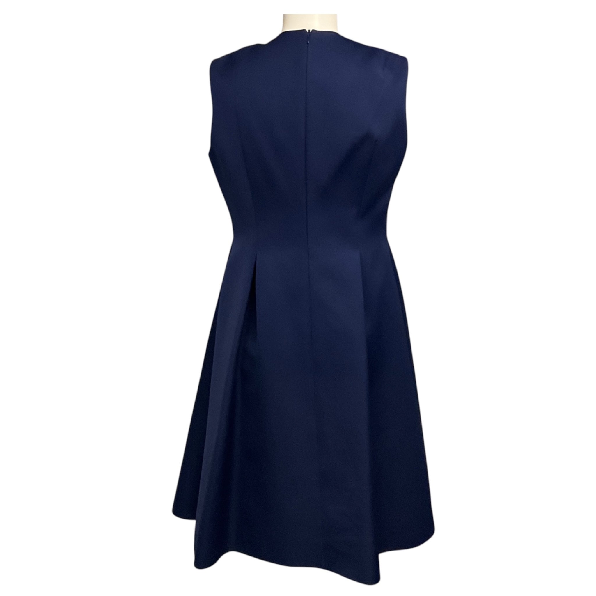 Paule Ka Navy Blue Sleeveless Satin Flared Cocktail Dress