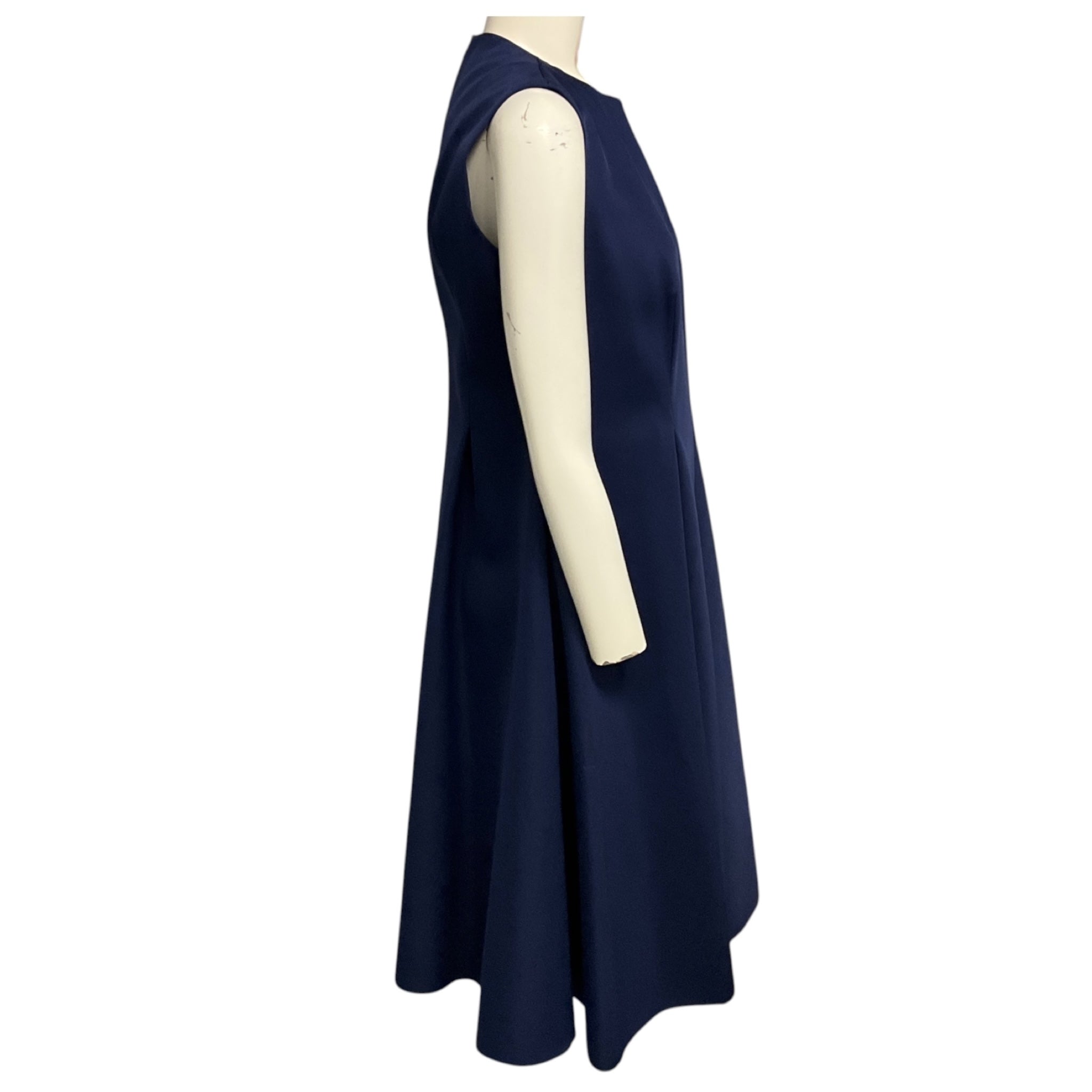 Paule Ka Navy Blue Sleeveless Satin Flared Cocktail Dress