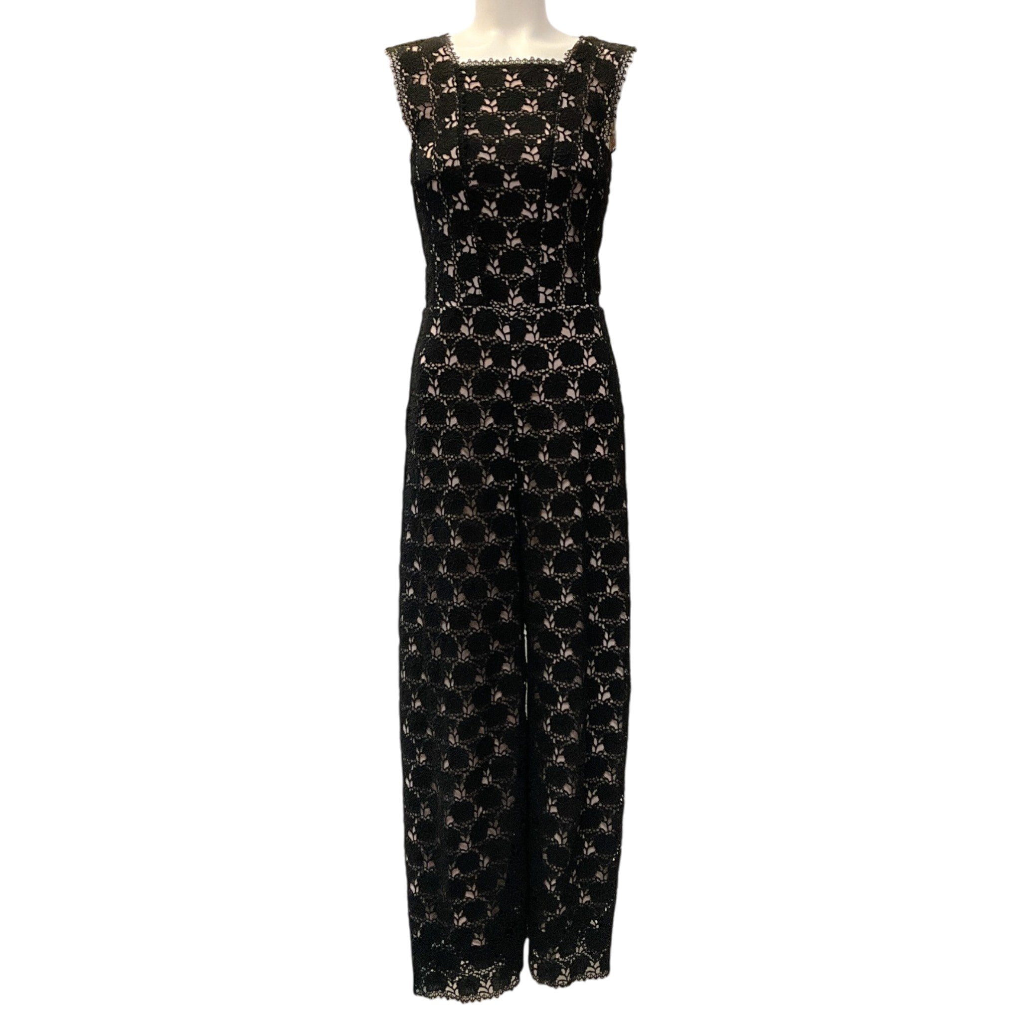 Yigal Azrouel Black Cotton Lace Hibiscus Jumpsuit
